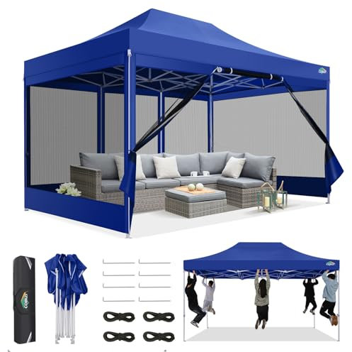 COBIZI Gazebo 3x4,5 Pieghevole Impermeabile,Gazebo Esterno Resistente con Zanzariera Parete Laterale,Tende per Gazebo,Tendone Padiglione Pop Up per Feste Campeggio con Borsa(3 per 4,5m Blu Scuro)