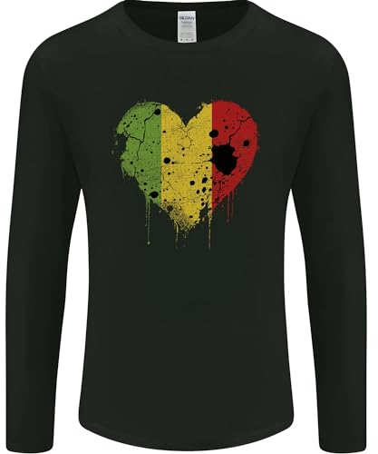 Love Mali Flag Malian Day Football Herren-Langarm-T-Shirt, Schwarz , XXL