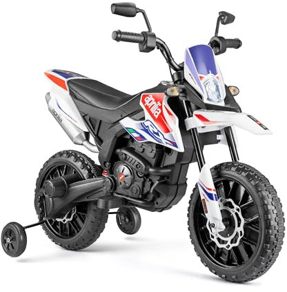 Xootz Kids Aprilia Ride-On Motorbike | Officially Licensed Battery Powered Motorcycle with Stabilisers, Electric Ride-On Toy, 3+, White