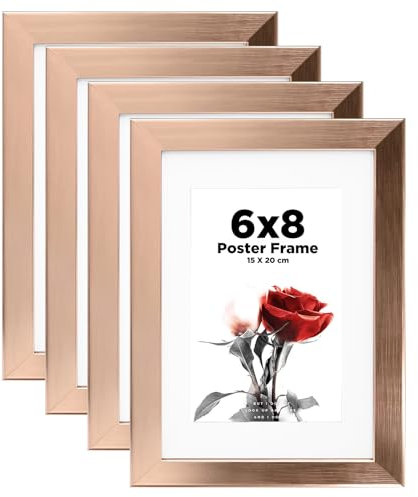 Egofine Bilderrahmen 15 x 20 cm, Holzrahmen mit Acrylglas, MDF-Rahmen 4er-Set, Passepartout für Fotos 10 x 15 cm, Rahmen für Tisch- und Wandmontage, Roségold