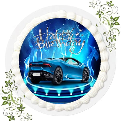 FONDANT Tortenbild, Zuckerbild mit Motiv, Essbares Foto für Torten, Tortenbild, Tortenaufleger Ø 20cm FONDANT Lamborghini Nr. 1