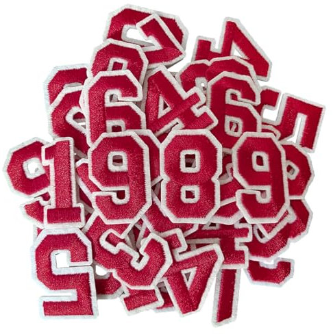 CXWLJL 30pcs Embroidery Applique Patches, 0-9 Iron on Number Patches for Clothes, Shoes, Hats, Socks DIY Accessories - Red