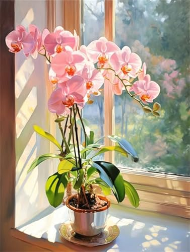 Lfynior Stickset Kreuzstich Orchidee 14CT Stickerei-Set 30cmX40cm Komplette Vorgedruckter Stick-Starter-Sets Stoff DIY Handarbeiten