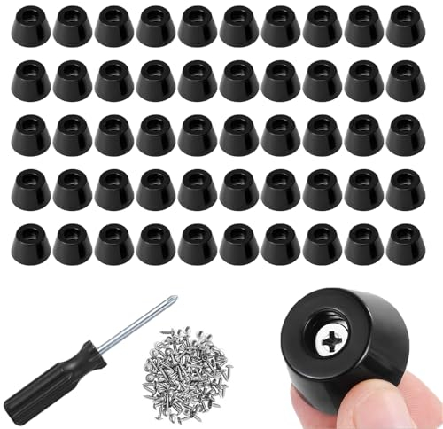 RHQFDM 50 Pieces Round Rubber Feet With Screws,10mm Soft Cutting Board Rubber Feet,Non Slip Black Rubber Bumper,Used on Wooden Furniture to Reduce Scratches on Floors