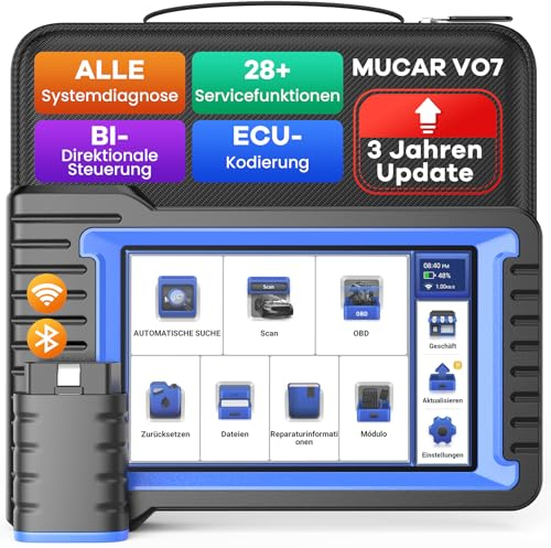 Diagnosegerät Auto, MUCAR VO7 OBD2 Diagnosegerät Mit Alle System Diagnose + 28 Reset-Services, Auto Auslesegerät für Aktives Testen/ECU-Kodierung/BI Direktionale Steuerung, 3 Jahre kostenlose Updates