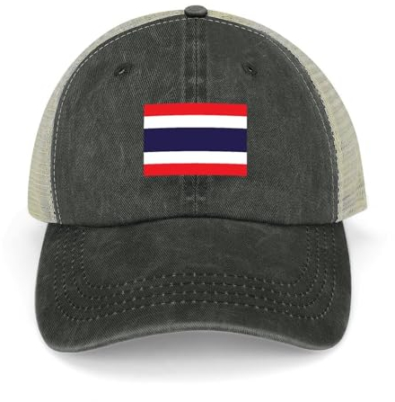Yelolyio Thailand National Flag Adjustable Mesh Back Cap Thailand Baseball Caps Country Pride Mesh Baseball Cap Retro Washed Trucker Cap Breathable Sun Hat Black, Schwarz , 1-5