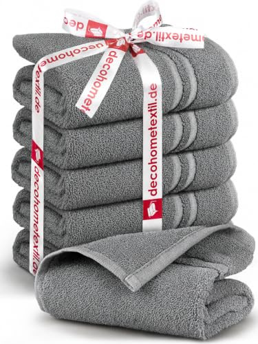 DecoHomeTextil 6 Gästetücher 30x50 cm Dunkelgrau | 100% Baumwolle, Frottier, hochwertig, kuschelweich und saugstark