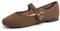 Feversole Women's Soft Cushion Extra Padded Comfort Round Toe Mary Jane Metal Buckle Fashion Ballet Flats Walking Shoes Brown Corduroy Short Plush Lining UK Size 6