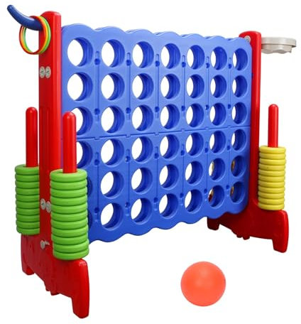 WEDNOK Riesen 4 Gewinnt Spiel 3-in-1 Strategiespiel mit 42 Ringen, Basketball Spiele, Wurfspiel Jumbo Brettspiel Spielzeug 4 Gewinnt Gesellschaftsspiel Familienspiel für Kinder und Erwachsene