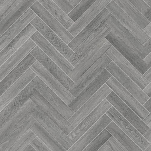 Grey Modern Herringbone Parquet Effect Maestro Vinyl Flooring 2mm Anti-Slip Lino for Kitchen Bathroom (W: 3m x L: 2m)