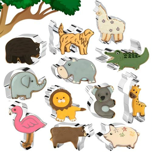 12 Stück Tier Ausstechformen Set - Edelstahl Safari Tier Ausstechformen Formen Zoo Tier Ausstechformen für Kinder Bauernhof Tier Ausstechformen für Urlaub Backgeschirr Geburtstagsfeier