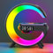 Voncerus G Shape Table Lamp,Wireless Speaker, Atmosphere Night Light with Wireless Charging Function, Bedside Lamp with Alarm Clock & Charging Function, Bedroom Bedside