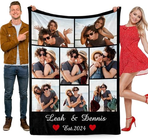 Udiyfun Personalisierte Decke mit Foto, Kuscheldecke mit Foto Text Namen, Fotodecke mit Eigenem Foto, Weihnachten Valentinstag Geburtstag Geschenk für Freund Freundin Mama Papa Liebhaber