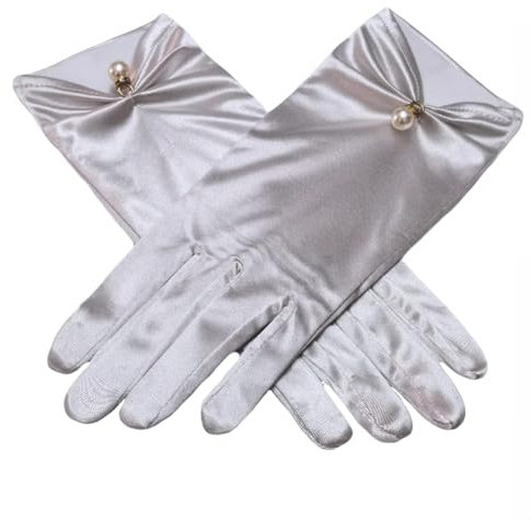 HSTWODE Damenhandschuhe, kurze Satinhandschuhe, Opernhandschuhe, 1920er Jahre kurze Handschuhe, Abendball Hochzeit Party (silber, Universelle)