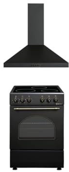 SOLTHERMIC COMBO PACK NEGRO RÚSTICO COCINA VTC con HORNO 50L 50X50 + CAMPANA DE 60 NEGRA SIN RIBETE DORADO (3 fuegos, gran potencia de extración)