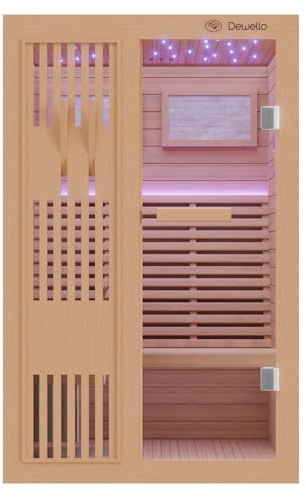 Dewello® Finnische Sauna Minto 120x120 Kabine aus Hemlock Tannenholz mit 3,5KW HARVIA Ofen 1-2 Personen inkl. Sauna Zubehör