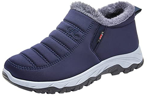 Stivali da caccia in pelle Moda Inverno Uomini Stivali da Neve Fondo Piatto Antiscivolo Tinta Unita Peluche Caldo E Confortevole Stivali per Gli Uomini per la Neve, Blu, 39 1/3 EU