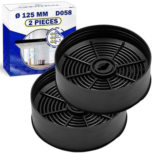 2 Pieces Carbon Cooker Hood Filter Type D058 Ø125 mm Has the Original Code 9029798809 90421336 1120506172 33005513 for Zanussi for Aeg for Electrolux - Warranty 10 Years - MONTERAL