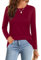 Elesomo Ladies Tops Crew Neck Long Sleeve Casual Plain T Shirts Women Blouses, Burgundy UK 10 12