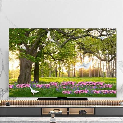 Hixingo TV Abdeckung Staubschutzhülle, 3D Wald Muster TV Staubschutzhülle 32-80inch TV Abdeckung Schutzhülle Fernseher Fernsehabdeckung Universal TV Schutzhülle (75inch,Floral)
