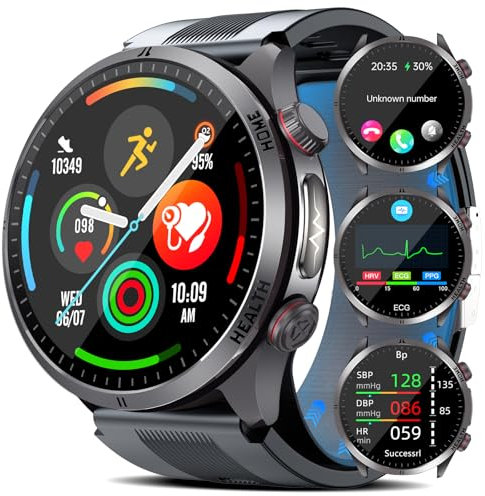 Orologio per la Pressione Sanguigna con Pompa Ad Aria, 1.43''AMOLED Smartwatch con Funzione ECG/Lipidi dell'acido Urico, Chiamata Bluetooth, Pulsante SOS, Condivisione dei Dati Sanitari (Nero)