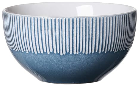 Ritzenhoff & Breker Banda Schale, 14 cm, Müslischale mit Streifen-Relief, Minimalistisches Geschirr in Coupe-Form, Spülmaschinenfest, Steingut, Blau