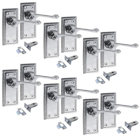 Epsom Door Handle Georgian Style Scroll Lever Set – Satin Nickel Finish – Includes Tubular Mechanism – Interior Use – 6 Pairs