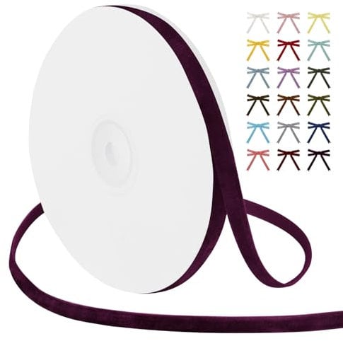 Uiopa Dark Fuchsia Velvet Ribbon, 6mm x 9m Single Face Wrapping Ribbon, Vintage Velvet Ribbons for Gift Wrapping, Wreaths, Wedding, Party, Home Decor, DIY Crafts