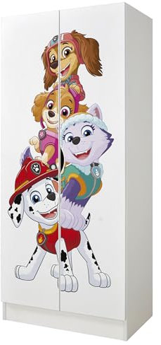 Furni Masters Paw Patrol Kinderschrank 70 cm breit mit Marshall Skye Liberty Everest 04 Mehrzweckschrank für Kinderzimmer Robuster Kleiderschrank mit Einlegeböden 70cmx162cmx43cm Schrank für Kinder