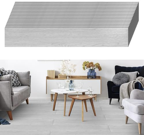 Jiubiaz PVC Bodenbelag Selbstklebend,10m² Vinylboden Rutschfest wasserfest, Vinyl Fliesen Klebefliesen Boden für Küche Wohnzimmer Balkon, 91,44x15,24cm Dicke 2 mm (72 Fliesen,Rauchgrau)