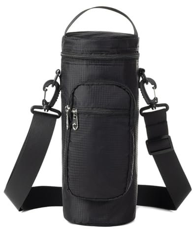 Wasserflaschenhalter Oxford-Stoff Wasserflaschenhülle Trinkflaschenhalter Trinkflasche Tasche Hülle Mit Abnehmbar Verstellbarem Schultergurt für Camping Wandern Radfahren Reisen,Schwarz,2L