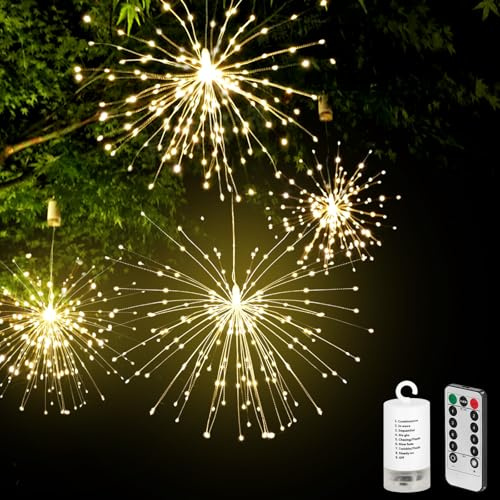 4 Stück 120 LED Feuerwerk Lichterkette, 8 Modi Feuerwerk LED Lichterkette, Weihnachtslicht Starburst mit 4 Fernbedienung, Weihnachtsbeleuchtung IP65 Wasserdicht für Garten Hochzeit Weihnachten