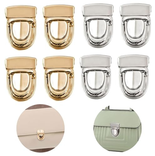 ZHAOYCSH 8 Pcs Metal Tuck Lock Clasp Catch - 4 Silver & 4 Gold Purse Thumb Press Locks, Secure Bag Buckle Fasteners for DIY Leather Craft, Handbags, Wallets & Purses Making - Durable Clasps