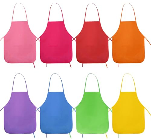 Syeycw 8 Stück Kochschürze Kinder, Malschürzen für Kinder, Stoff Malerei Schürzen, Bastelschürze für Basteln in der Küche, Malerei und jede Kunst Aktivität, Backen und Kochen, 8 Farben
