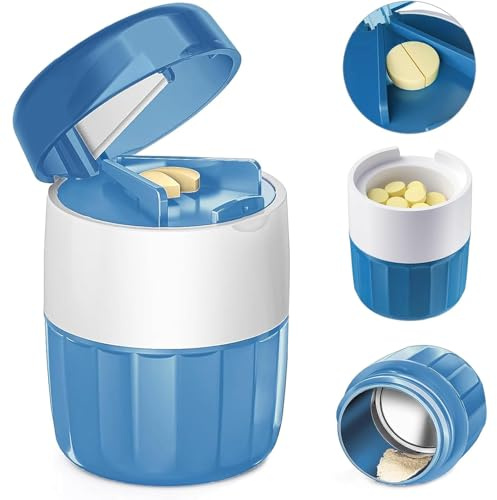 3 in 1 Tablettenmörser Tablettenschneider Tabletten Zerkleinern, Tablettenteiler für Kleine Tabletten von 3mm bis 20mm, Multifunktionaler Drehen Mörser Tabletten Pillenteiler Tablettenzerkleinerer
