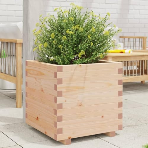 50 X 50 X 49,5 cm Gartenpflanzgefäß aus Massivem Kiefernholz, Robuster Rahmen, Viel Platz, Dekorative Funktion mit Tiefem und Breitem Raum für den Anbau Verschiedener Pflanzen,