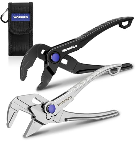 WORKPRO 100 mm Mini Water Pump Pliers & Pliers Wrench Set, 2-Piece | Compact Design, Adjustable Jaw, Portable Pouch, DIY & Repair Use & Gift