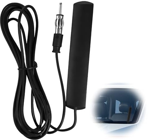 Antenna Autoradio, Antenna Radio Auto Universale AM FM con Connettore DIN, Adesiva da Parabrezza per Auto Camion SUV Veicoli, Interna per Ricezione Radio Migliorata, Cavo da 3 Metri