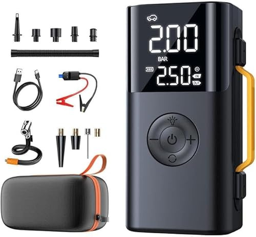 Zanbeel Car Jump Starter with Air Pump & Blower, Portable Power Bank,1800A Peak Battery Booster,Digital Display,LED Emergency Light,USB-C Fast Charging (12000,mah, 1)