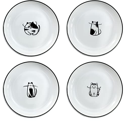 Warten Fly 12,7 cm Funny Hund und Katze Muster mit Pinselstriche Keramik Würze Gerichte/Teebeutel Halter/Ketchup Untertasse/Vorspeise Teller/Würze Dip-Schalen-Set, 4 Stück katze