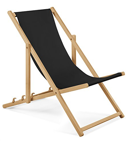 Unbekannt Liegestuhl klappbar aus Holz – 2er Set schwarz Stabiler Gartenliege - Strandliege, Leichter Sonnenliege für Garten, Balkon und Strand Bars - Liege modern Design