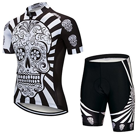 Radtrikot-Set für Herren, Fahrradtrikot und Shorts mit Gelpolster, Größe S - 5XL, atmungsaktiv, schnelltrocknend - Schwarz - Mittel