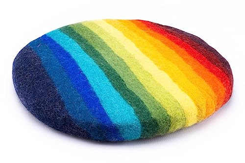 feelz Filzkissen Sitzkissen rund Filz Regenbogen bunt 100% Wolle 35 cm Höhe 2-3 cm Handarbeit Fairtrade