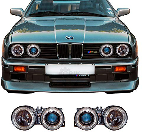 Scheinwerfer Set 3er E30 87-94 Facelift klar/schwarz Angel Eyes H1+H1