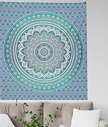 Popular Handicrafts Hippie Mandala Ombre Tapisserie Wandbehang – Indische Maditation Grün Bohemian Hippie Psychedelic Wohnheim Raumdekor Poster 76,2 x 101,6 cm
