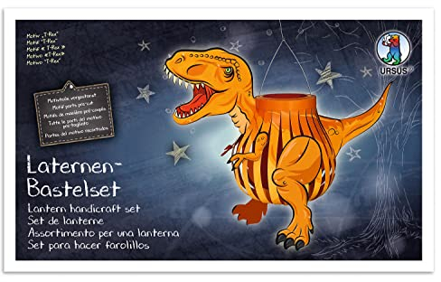 Ursus 18720013F - Laternen Bastelset T-Rex, Laternendeckel Stanzteil, Laternenboden Stanzteil, Transparentpapier 115 g/m², 25 Papierstreifen, Laternentragebügel, diverse Stanzteile und Zubehör