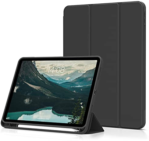 aoub Hülle für iPad Air 11 Zoll 2025 M3/M2 2024, Hülle mit Stifthalter für iPad Air 7./ 6./ 5./ 4. Generation 2022/2020 10,9 Zoll, Unterstützt Pencil Pro/USB-C, Auto Sleep/Wake, Schwarz