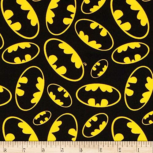 Fat Quarter Batman-Logo auf schwarzem 100% Baumwolle Quilt-Stoff