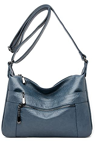 Sac à Bandoulière en Cuir pour Femmes Multi - Poches Sac à Main en Cuir Souple pour Femmes Léger, Bandoulière Réglable