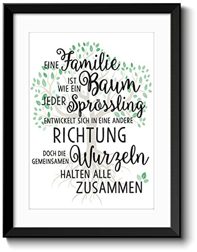 OWLBOOK Geschenk Oma und Opa Geschenke - Bild mit Spruch Familie ist wie ein Baum A3 Format im schwarzem Rahmen mit Passepartout - Geschenk Ideen für Oma und Opa Weihnachtsgeschenke Ostergeschenke